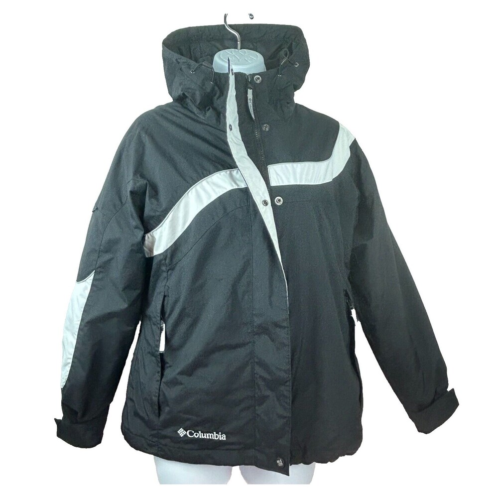 Columbia Black + White Hooded Winter Coat Parka Jacket Size S